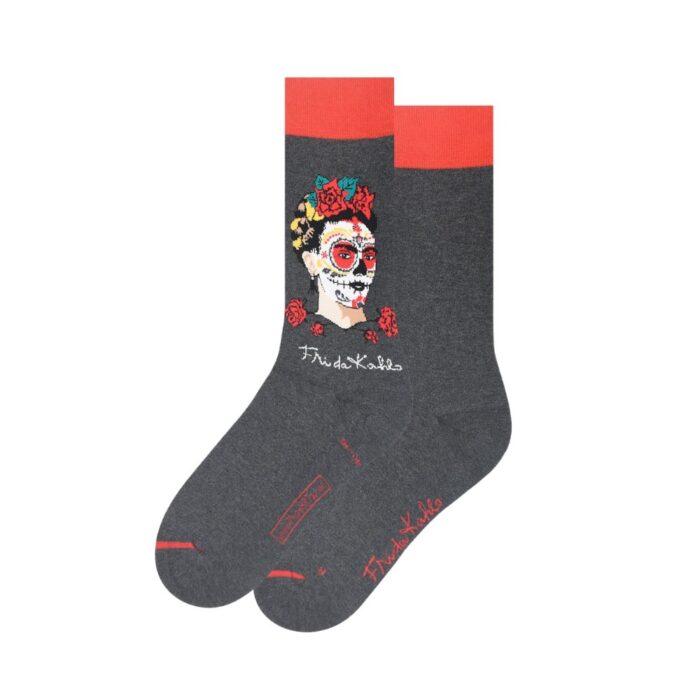 Kojinės Frida Kahlo – The Day of the Dead meno motyvas, pilka : dizaino studija follow11.lt – Jovita Bingelytė