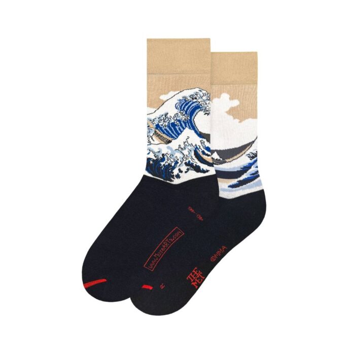 Kojinės Katsushika Hokusai – Great Wave, smėlio/mėlyna, komfortiškos, meno kojinės : dizaino studija follow11.lt – Jovita Bingelytė
