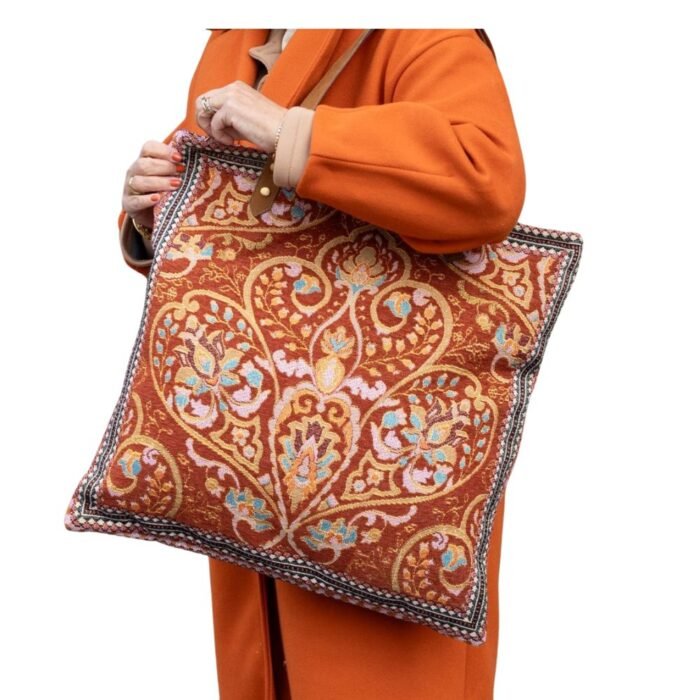 Pirkinių krepšys ELYA – pirkinių krepšys moterims, žakardinis, talpus, terakotos spalva : dizaino studija follow11.lt – Jovita Bingelytė