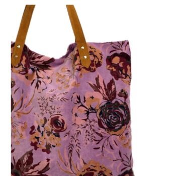 KAYA PURPLE pirkinių krepšys – stilingas moteriškas veliūro krepšys su ryškiomis gėlėmis : dizaino studija follow11.lt – Jovita Bingelytė