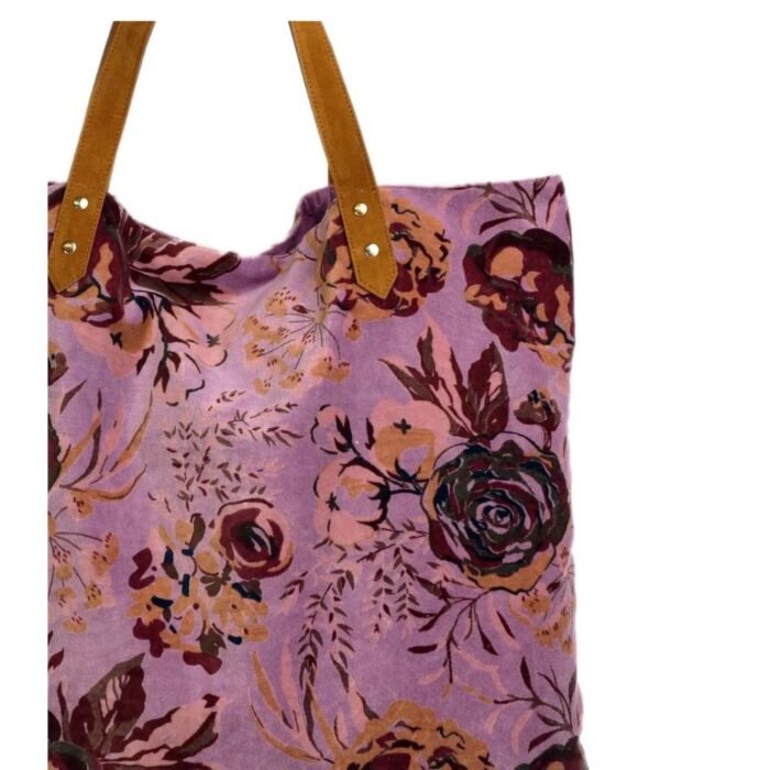 KAYA PURPLE pirkinių krepšys – stilingas moteriškas veliūro krepšys su ryškiomis gėlėmis : dizaino studija follow11.lt – Jovita Bingelytė