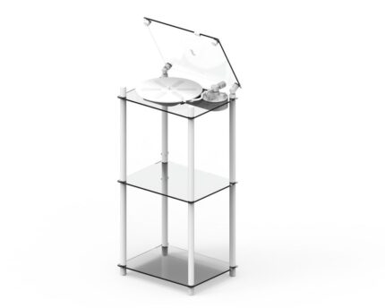 Vinilo plokštelių stovas Transparent Turntable Stand – baltas : dizaino studija follow11.lt – Jovita Bingelytė