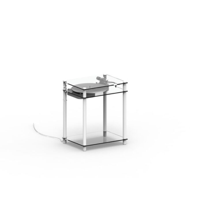 Vinilo plokštelių stovas Transparent Turntable Stand – baltas : dizaino studija follow11.lt – Jovita Bingelytė