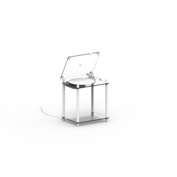 Vinilo plokštelių stovas Transparent Turntable Stand – baltas : dizaino studija follow11.lt – Jovita Bingelytė