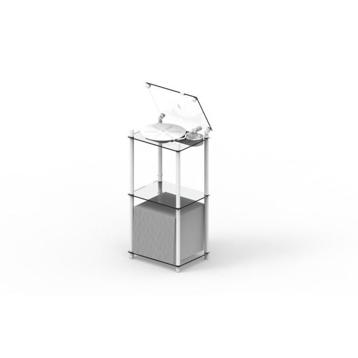 Vinilo plokštelių stovas Transparent Turntable Stand – baltas : dizaino studija follow11.lt – Jovita Bingelytė