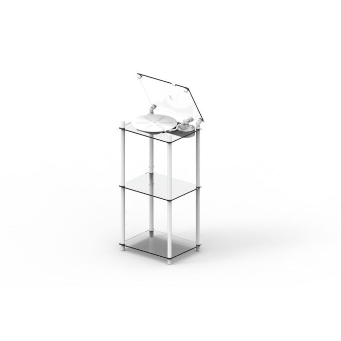 Vinilo plokštelių stovas Transparent Turntable Stand – baltas : dizaino studija follow11.lt – Jovita Bingelytė