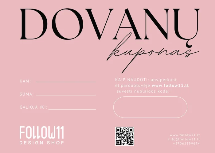 Dovanų kuponas - Follow11. Gražios interjero dovanų idėjos.