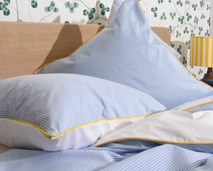 Patalynės komplektas BLUE STRIPE YELLOW su geltonu apvadu | dizaino studija follow11.lt - Jovita Bingelytė