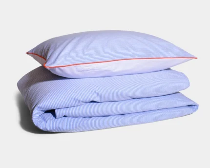 Patalynės komplektas BLUE STRIPE su oranžiniu apvadu | dizaino studija follow11.lt - Jovita Bingelytė