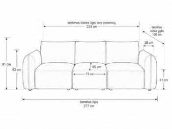 Sofa INFLARE matmenys