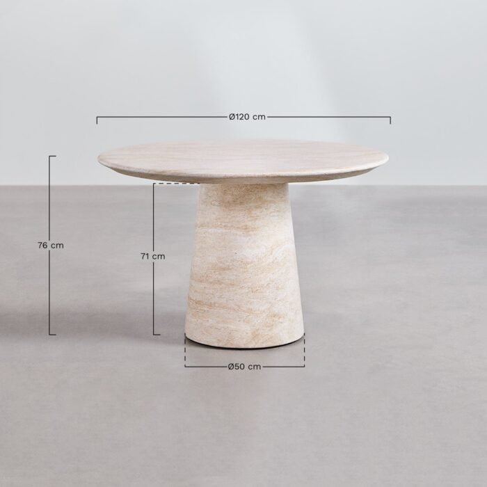 Valgomojo stalas ORMONDE ROUND Ø120 cm, Šviesaus travertino