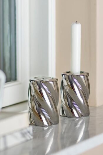 Žvakidės SILVIA – elegantiškas sidabrinės keramikos rinkinys | dizaino studija follow11.lt - Jovita Bingelytė