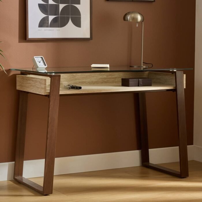 Darbo stalas ARIRO su stiklo stalviršiu, 110x55 cm