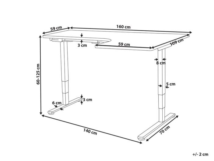 Kampinis reguliuojamas darbo stalas BJORN 160x109 cm