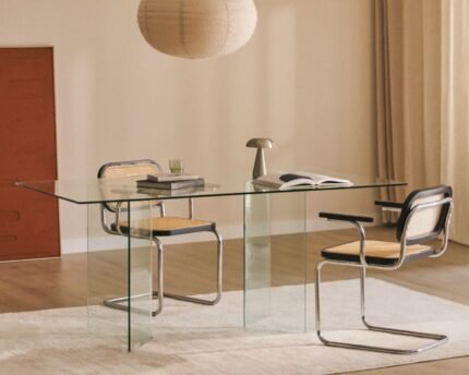 Valgomojo stalas PURIO, 180x90 cm, stiklinis