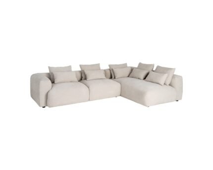 Kampinė sofa su gultu dešinėje, kreminė