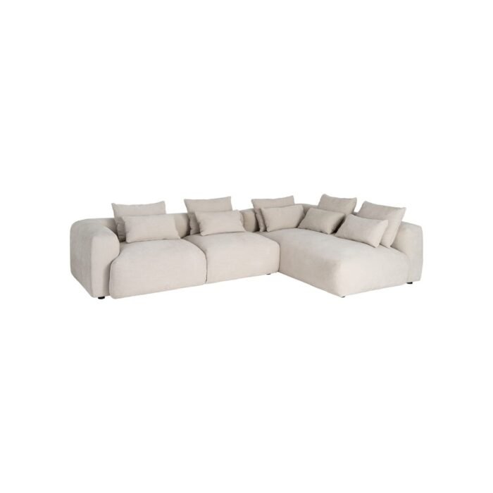Kampinė sofa su gultu dešinėje, kreminė
