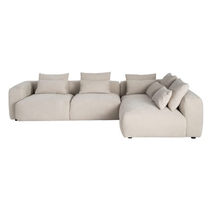Kampinė sofa su gultu dešinėje, kreminė