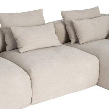 Kampinė sofa su gultu dešinėje, kreminė