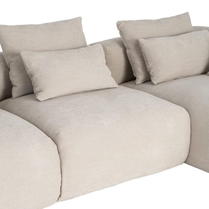 Kampinė sofa su gultu dešinėje, kreminė