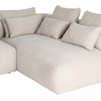 Kampinė sofa su gultu dešinėje, kreminė