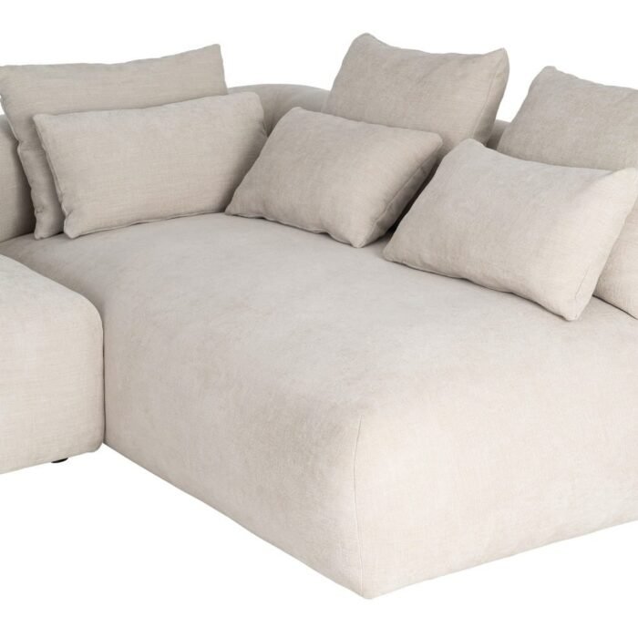 Kampinė sofa su gultu dešinėje, kreminė