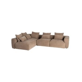 Kampinė sofa su gultu kairėje, smėlio