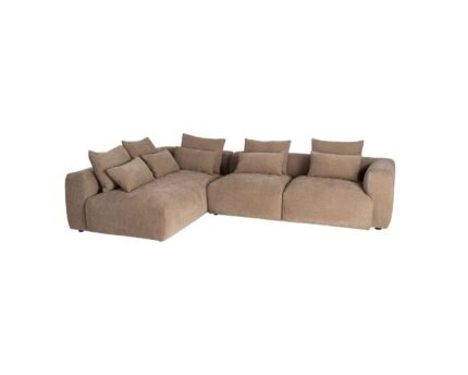 Kampinė sofa su gultu kairėje, smėlio