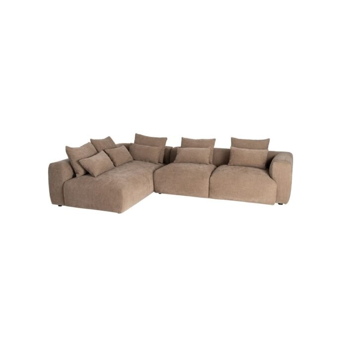 Kampinė sofa su gultu kairėje, smėlio