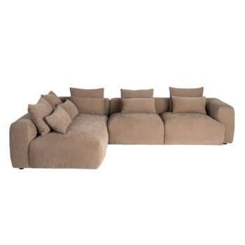 Kampinė sofa su gultu kairėje, smėlio