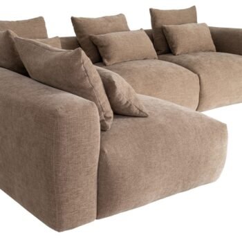 Kampinė sofa su gultu kairėje, smėlio