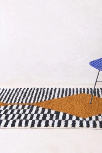 Contemporary Berber rug with stripes and diamonds, pure wool