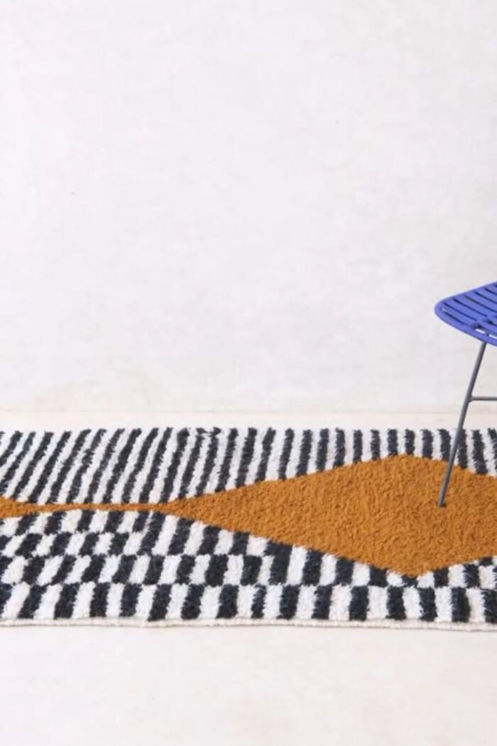 Contemporary Berber rug with stripes and diamonds, pure wool