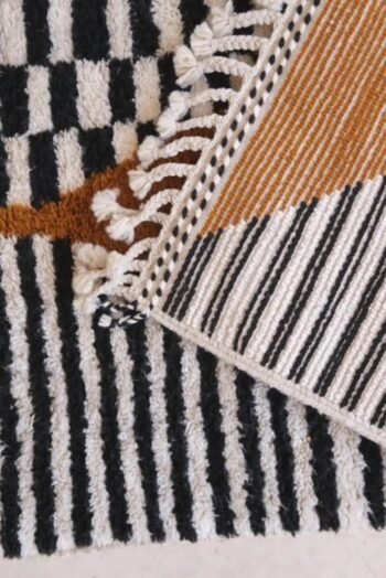 Contemporary Berber rug with stripes and diamonds, pure wool