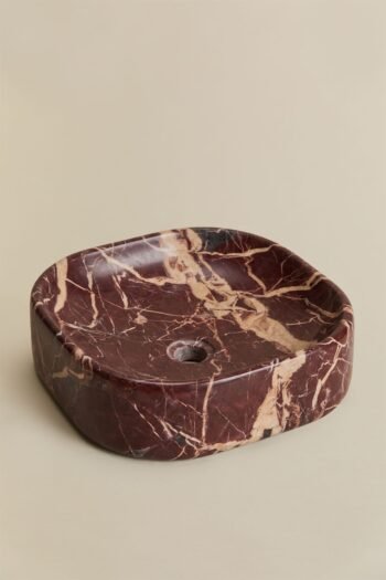 Marmurinis praustuvas FRANCESCA, 40x40 cm, raudonas Cherry Gold marmuras — 3