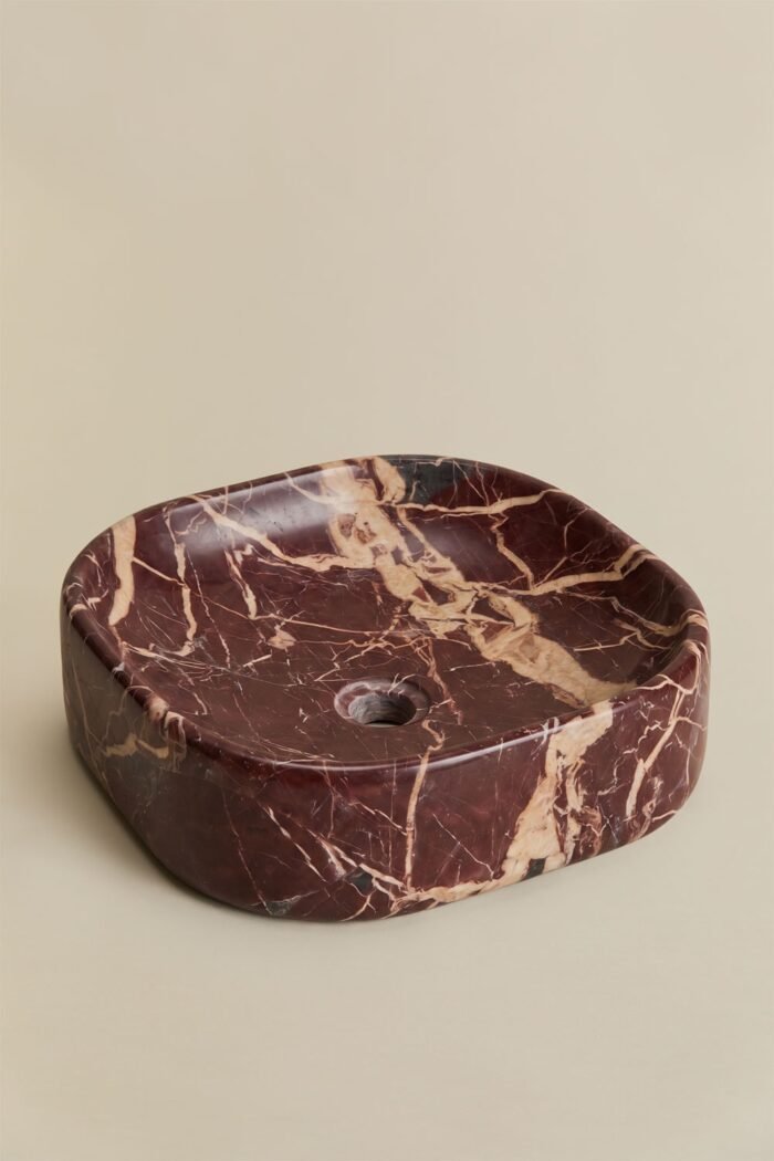 Marmurinis praustuvas FRANCESCA, 40x40 cm, raudonas Cherry Gold marmuras — 3