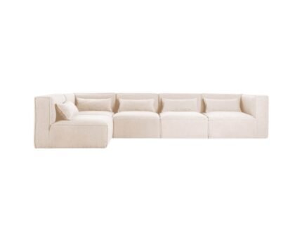Modulinė sofa HALDEN su 2 kampiniais ir 3 viduriniais moduliais, 5 dalys, 342 cm — Kreminė (bouclé)