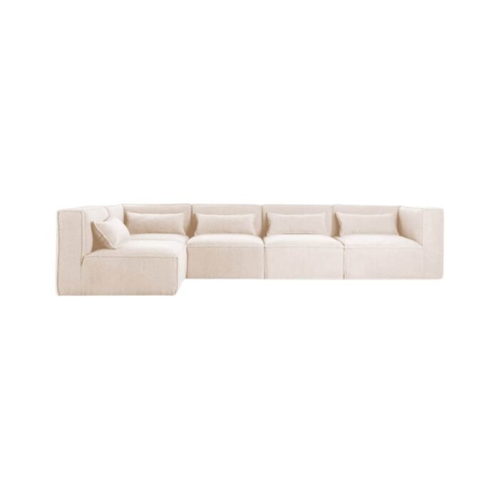 Modulinė sofa HALDEN su 2 kampiniais ir 3 viduriniais moduliais, 5 dalys, 342 cm — Kreminė (bouclé)