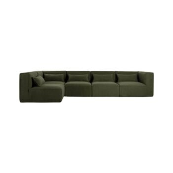 Modulinė sofa HALDEN su 2 kampiniais ir 3 viduriniais moduliais, 5 dalys, 342 cm — Samanų žalia (bouclé)