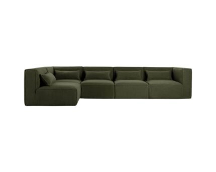 Modulinė sofa HALDEN su 2 kampiniais ir 3 viduriniais moduliais, 5 dalys, 342 cm — Samanų žalia (bouclé)