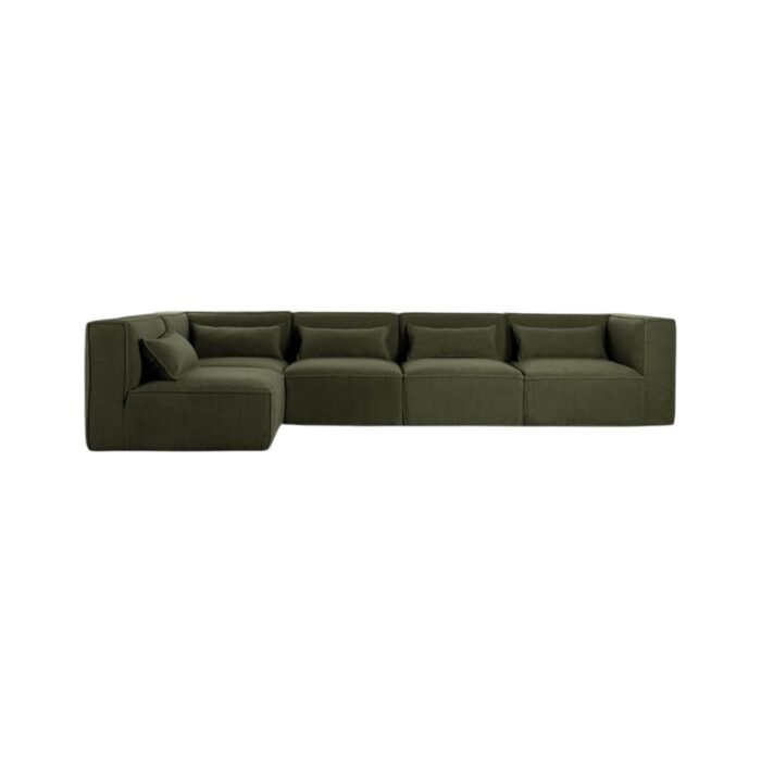 Modulinė sofa HALDEN su 2 kampiniais ir 3 viduriniais moduliais, 5 dalys, 342 cm — Samanų žalia (bouclé)