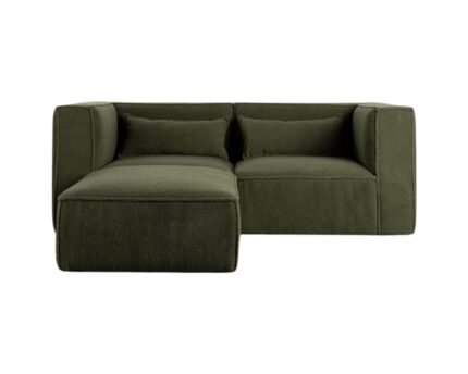 Modulinė sofa HALDEN su 2 kampiniais moduliais ir pufu, 3 dalys, 190 cm — Samanų žalia (bouclé)