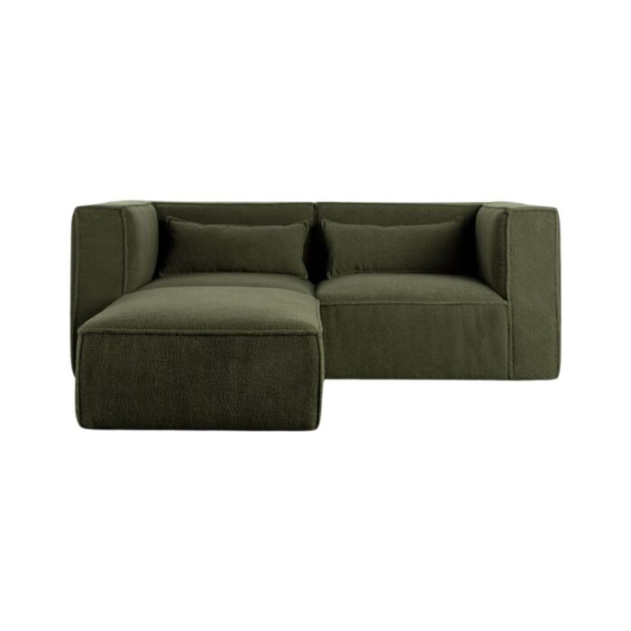 Modulinė sofa HALDEN su 2 kampiniais moduliais ir pufu, 3 dalys, 190 cm — Samanų žalia (bouclé)