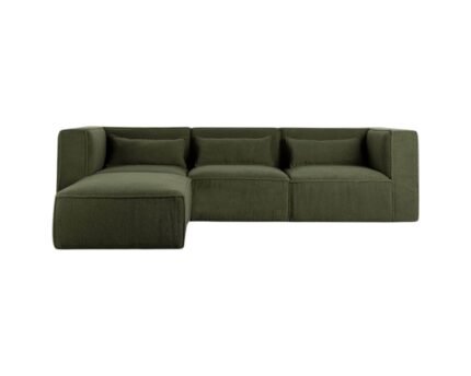 Modulinė sofa HALDEN su 2 kampiniais, viduriniu moduliais ir pufu, 4 dalys, 266 cm — Samanų žalia (bouclé)
