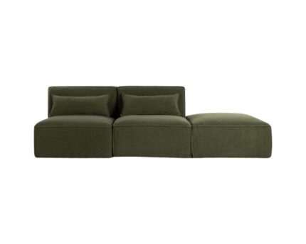Modulinė sofa HALDEN su 2 viduriniais moduliais ir pufu, 3 dalys, 228 cm — Samanų žalia (bouclé)