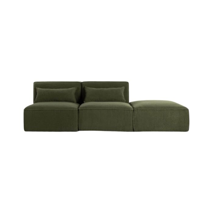 Modulinė sofa HALDEN su 2 viduriniais moduliais ir pufu, 3 dalys, 228 cm — Samanų žalia (bouclé)