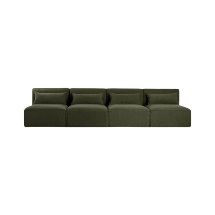 Modulinė sofa HALDEN su 4 viduriniais moduliais, 4 dalys, 304 cm — Samanų žalia (bouclé)