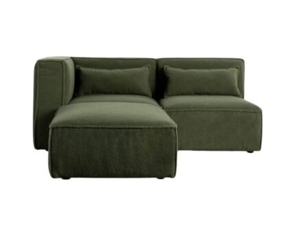 Modulinė sofa HALDEN su kampiniu, viduriniu moduliais ir pufu, 3 dalys, 171 cm — Samanų žalia (bouclé)