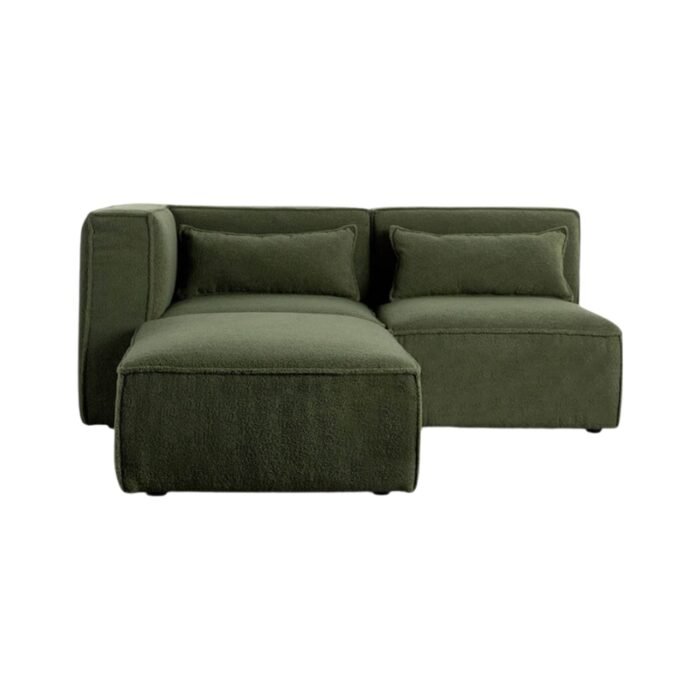 Modulinė sofa HALDEN su kampiniu, viduriniu moduliais ir pufu, 3 dalys, 171 cm — Samanų žalia (bouclé)