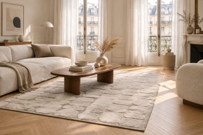 Pebble Japandi Style Embossed Rug